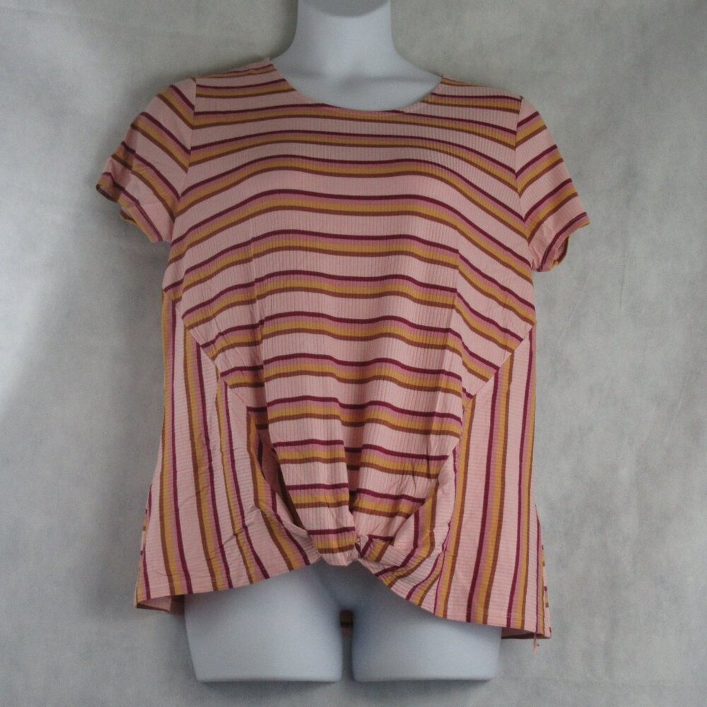 Style & Co. Women's Short-Sleeve Twist-Front Top, Pink Multi Stripe